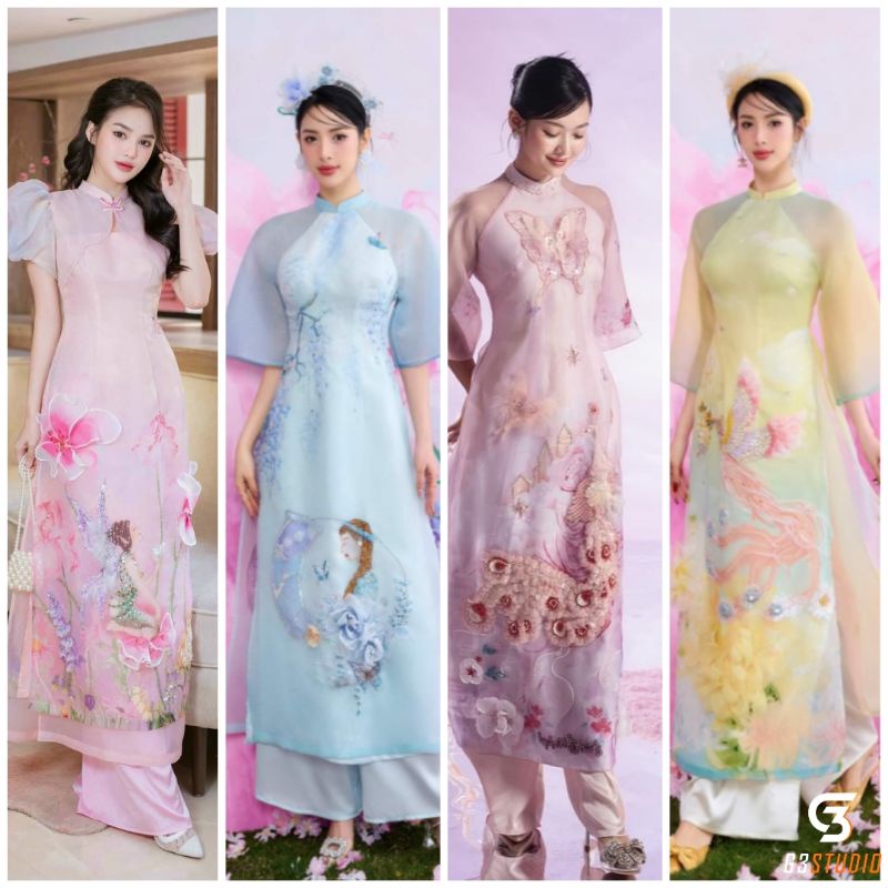 Áo dài kế cao cấp 4 tà đẹp giá rẻ hàng thiết kế bán sỉ ảnh thật 100%