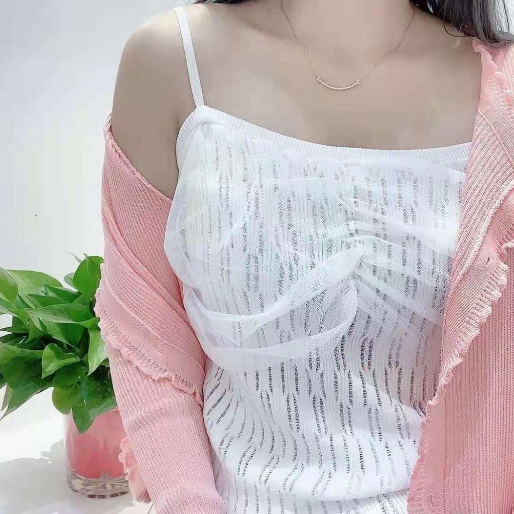 Áo Dệt Kim Không Tay Bằng Lụa Mát Phối Lưới Thời Trang Mới