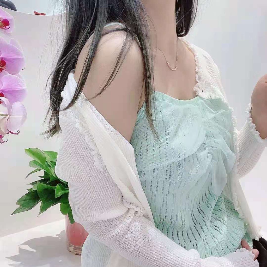 Áo Dệt Kim Không Tay Bằng Lụa Mát Phối Lưới Thời Trang Mới