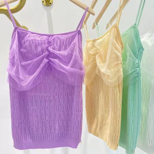 Áo Dệt Kim Không Tay Bằng Lụa Mát Phối Lưới Thời Trang Mới