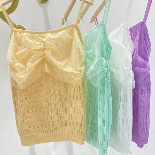 Áo Dệt Kim Không Tay Bằng Lụa Mát Phối Lưới Thời Trang Mới