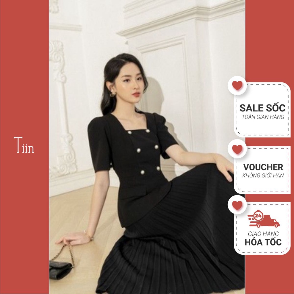Áo cổ vuông nắp túi peplum  TIINSTORE  AHN391