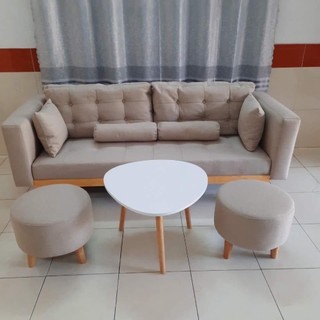 Sofa phòng khách, sofa băng dài vải bố màu kem siêu vương quyền - bh 12 tháng