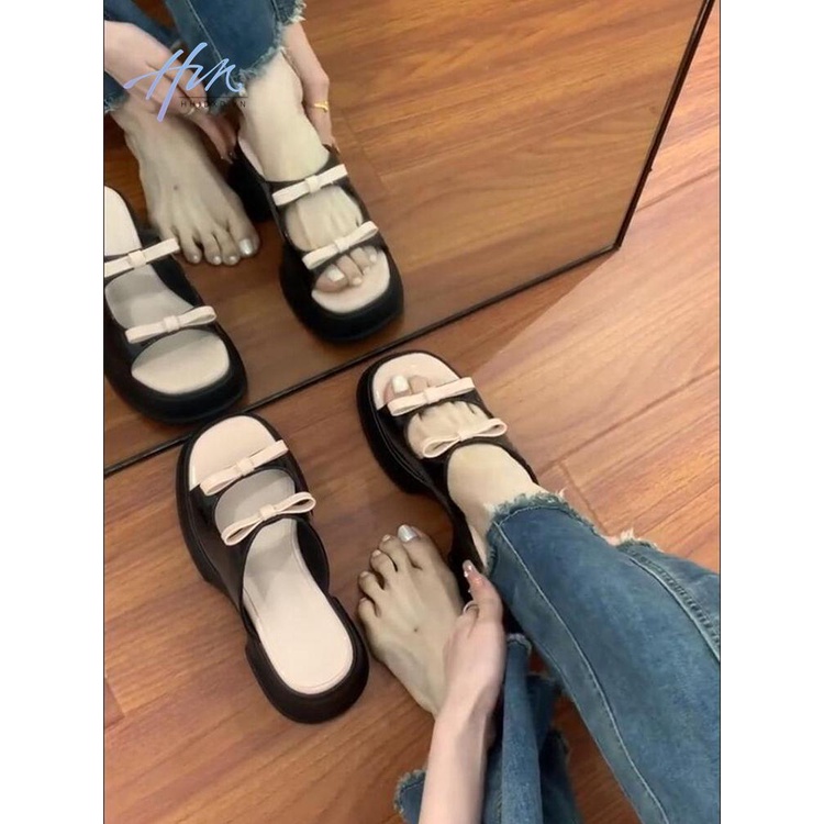 Giày Cao Gót Hở Mũi Đính Nơ Hồng Thời Trang Mùa Hè Cho Nữ