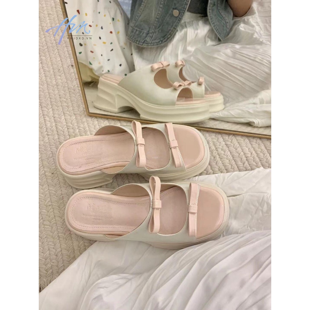 Giày Cao Gót Hở Mũi Đính Nơ Hồng Thời Trang Mùa Hè Cho Nữ