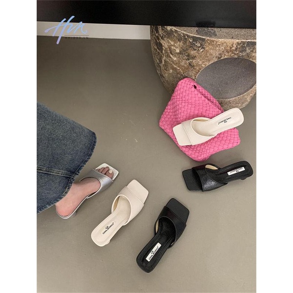 Sandal Hở Ngón Gót Thấp Mũi Vuông Màu Bạc Thời Trang Mùa Hè Cho Nữ