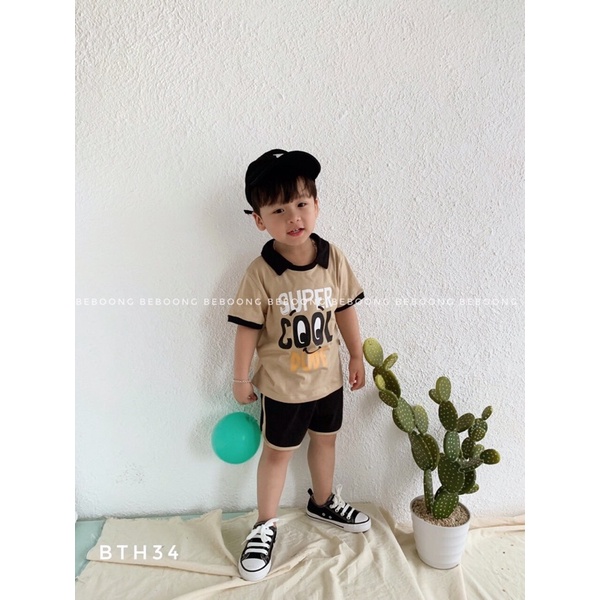 Bộ bé trai Beboong cotton in chữ 2 màu cho bé từ 9-22kg-23B147