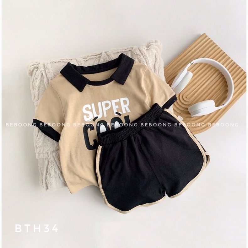 Bộ bé trai Beboong cotton in chữ 2 màu cho bé từ 9-22kg-23B147