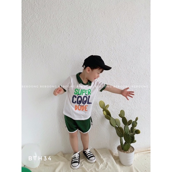 Bộ bé trai Beboong cotton in chữ 2 màu cho bé từ 9-22kg-23B147