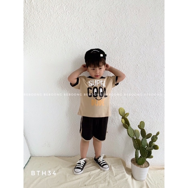 Bộ bé trai Beboong cotton in chữ 2 màu cho bé từ 9-22kg-23B147