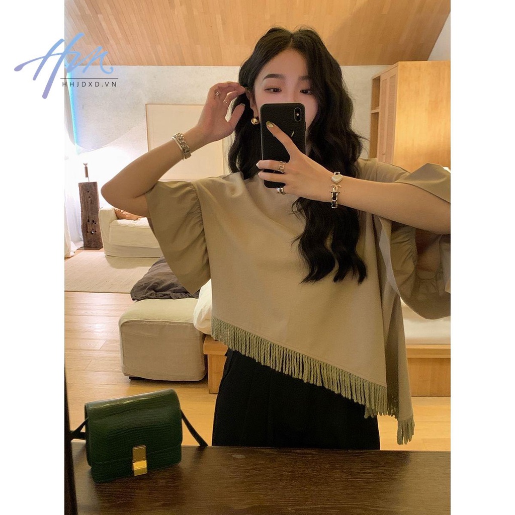 Áo Thun Nữ Cao Cấp Rộng Tay Loe Có Tua Rua Kiểu Cách Cổ Điển Mới