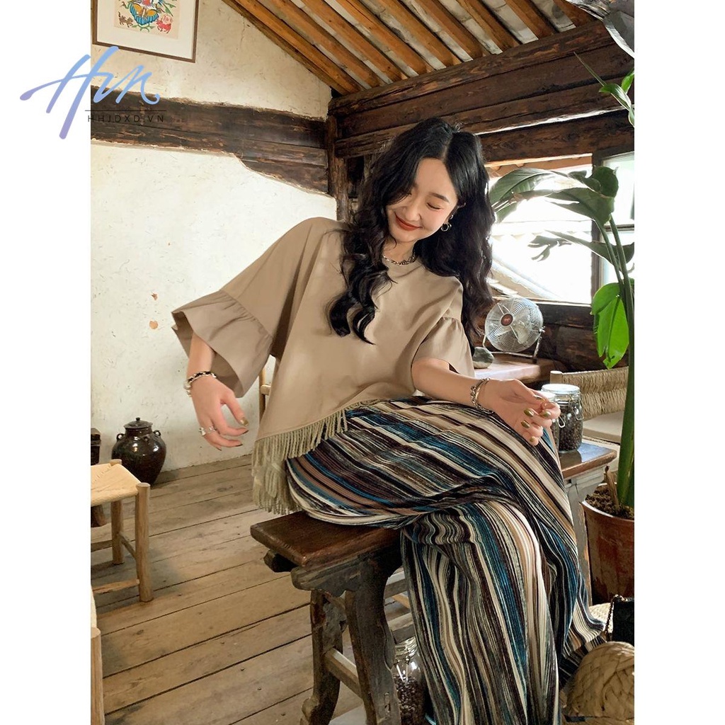 Áo Thun Nữ Cao Cấp Rộng Tay Loe Có Tua Rua Kiểu Cách Cổ Điển Mới