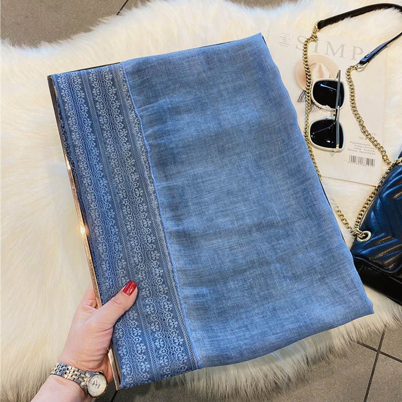Khăn Choàng Lụa Cotton Lanh Cao Cấp Phối Ren Thanh Lịch Phong Cách Hàn Quốc Cho Nữ