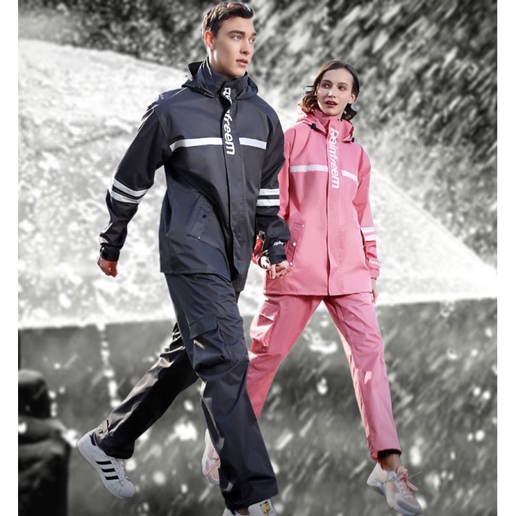 Áo mưa bộ người lớn chống thấm 98% 40-120kg vải dù 2 lớp dày dặn có phản quang bộ áo mưa đi tour đi phượt mũ liền, TQ01