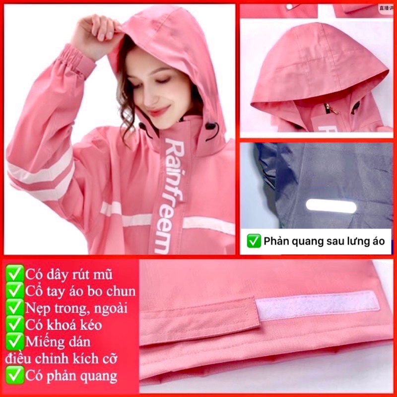 Áo mưa bộ người lớn chống thấm 98% 40-120kg vải dù 2 lớp dày dặn có phản quang bộ áo mưa đi tour đi phượt mũ liền, TQ01