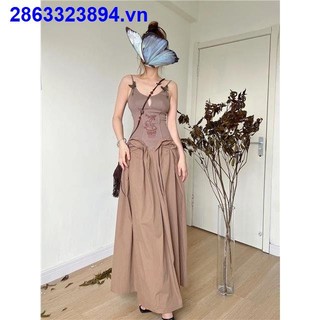 Đầm Hai Dây Mùa Hè Ôm Eo Thêu Họa Tiết Phong Cách Trung Hoa Cổ Điển Màu Nâu Mới Cho Nữ