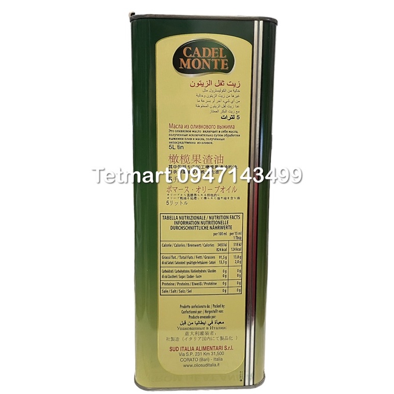 Dầu oliu tinh luyện pomance Cadel Monte 5L - Nhập khẩu Ý, 100% nguyên chất  Date mới