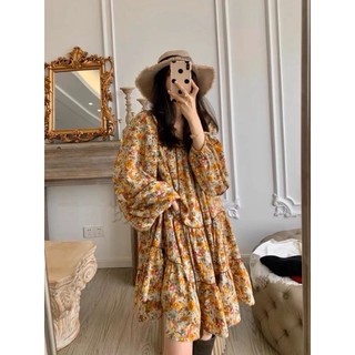 (sẵn) Váy đầm nữ kiểu dáng rộng bồng bềnh hoa tiết hoa xinh xắn phong cách cô nàng Pháp sang trọng