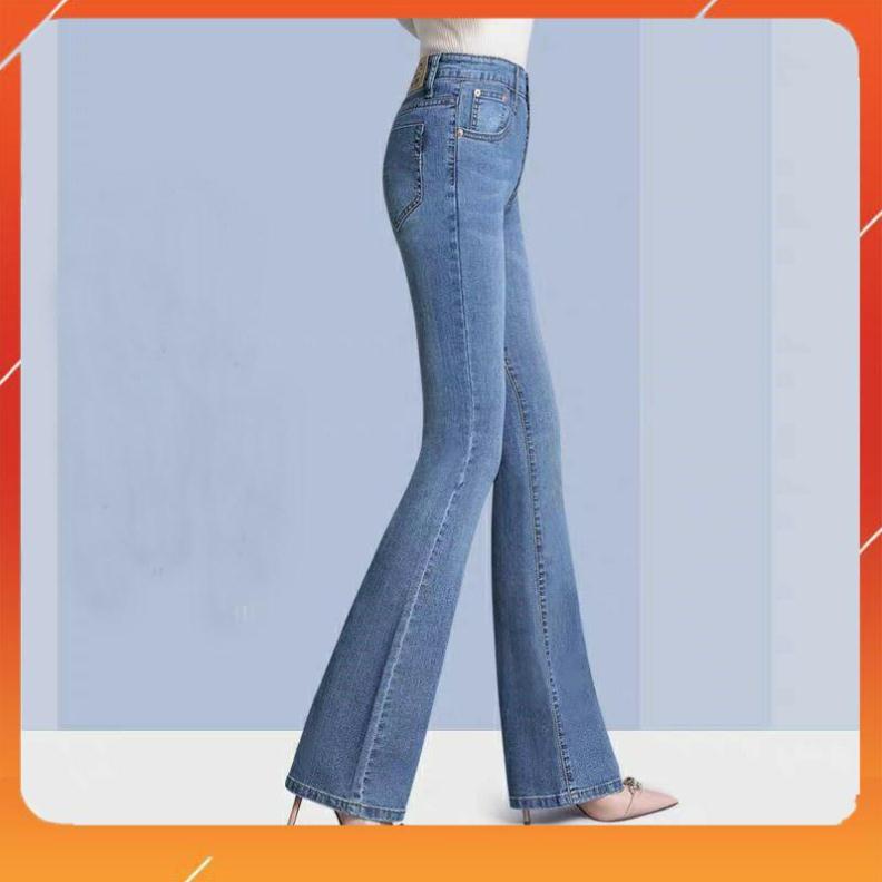 Quần Jeans Nữ Ống Bass Lưng Cao Cotton 100% Co Giãn 4 Chiều Hàng Công Ty Thiết Kế