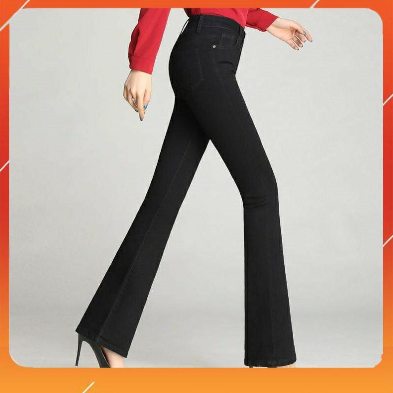 Quần Jeans Nữ Ống Bass Lưng Cao Cotton 100% Co Giãn 4 Chiều Hàng Công Ty Thiết Kế