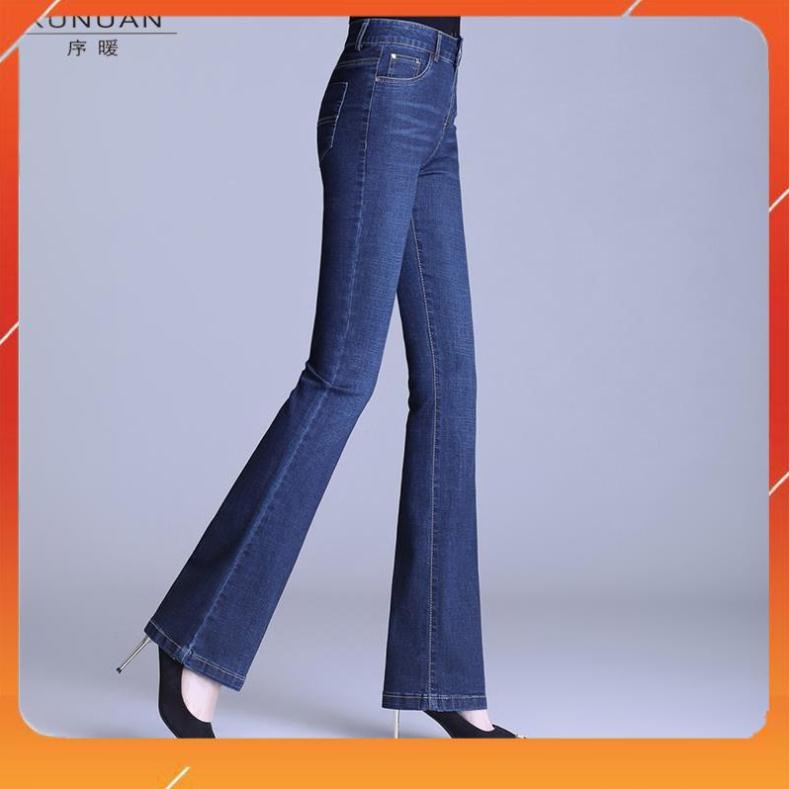 Quần Jeans Nữ Ống Bass Lưng Cao Cotton 100% Co Giãn 4 Chiều Hàng Công Ty Thiết Kế