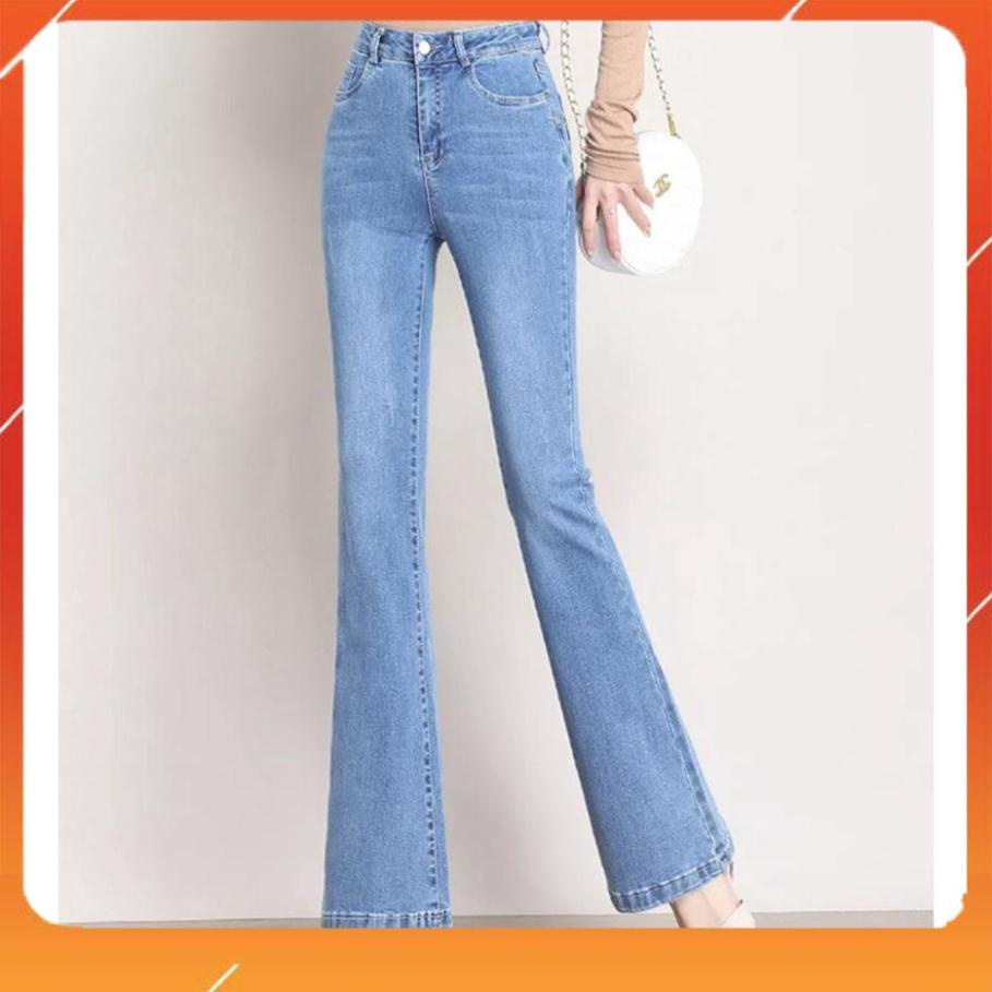 Quần Jeans Nữ Ống Bass Lưng Cao Cotton 100% Co Giãn 4 Chiều Hàng Công Ty Thiết Kế