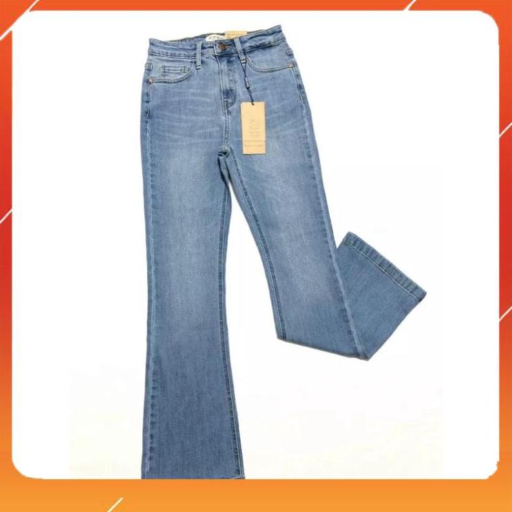 Quần Jeans Nữ Ống Bass Lưng Cao Cotton 100% Co Giãn 4 Chiều Hàng Công Ty Thiết Kế