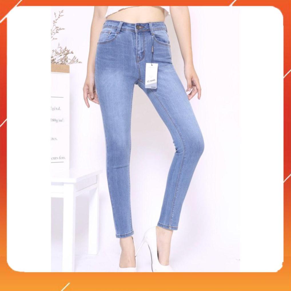 Quần Jean Nữ Chất Bò Trơn Lưng Cao Co Giãn Dáng Skinny Xuất Khẩu Cao Cấp