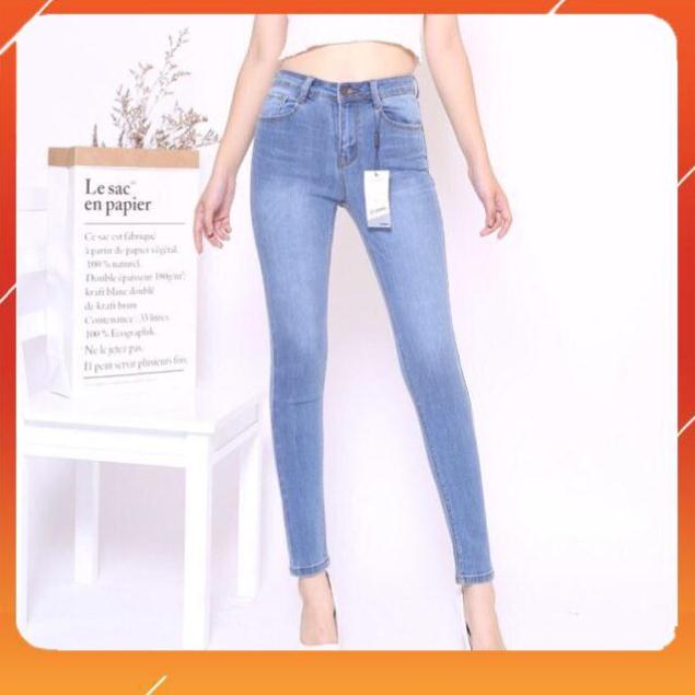 Quần Jean Nữ Chất Bò Trơn Lưng Cao Co Giãn Dáng Skinny Xuất Khẩu Cao Cấp