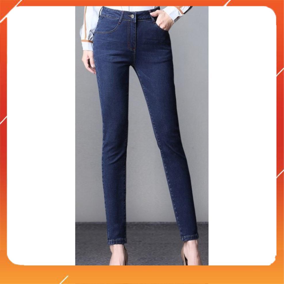 Quần Jean Nữ Chất Bò Trơn Lưng Cao Co Giãn Dáng Skinny Xuất Khẩu Cao Cấp