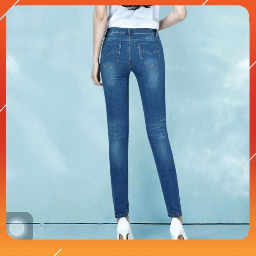 Quần Jean Nữ Chất Bò Trơn Lưng Cao Co Giãn Dáng Skinny Xuất Khẩu Cao Cấp