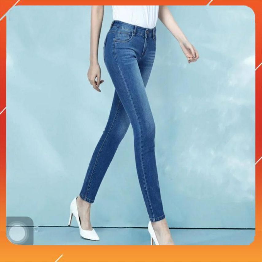 Quần Jean Nữ Chất Bò Trơn Lưng Cao Co Giãn Dáng Skinny Xuất Khẩu Cao Cấp