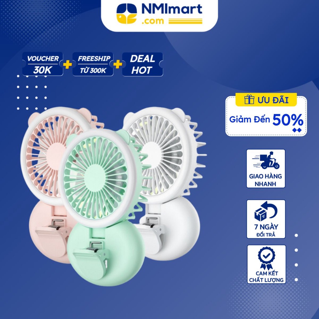 Quạt mini đa năng Jiashi tích hợp 3 trong 1 đèn ngủ và kẹp điện thoại, gấp để bàn dây đeo tiện lợi - QMN02