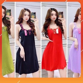 Freeship _ Đầm Nữ Đầm Thun Lạnh Dây Bản Phối Ren Mặc Nhà Thiết Kế Cao Cấp