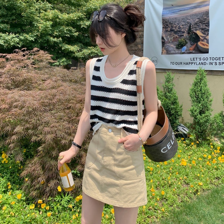 Jiashucheng Áo Thun Dệt Kim Kẻ Sọc Dáng Rộng Thời Trang Mùa Hè Cho Nữ