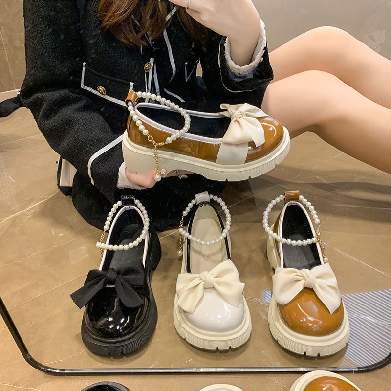 Giày Da Đế Dày Phong Cách Retro Pháp Thời Trang Mùa Xuân 2023 Cho Nữ
