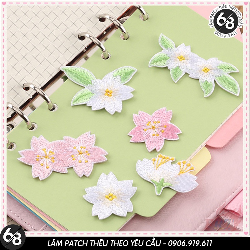 Sticker ủi nhiệt vải thêu logo hình hoa anh đào đẹp dễ thương cute - Patch ủi quần áo balo H73