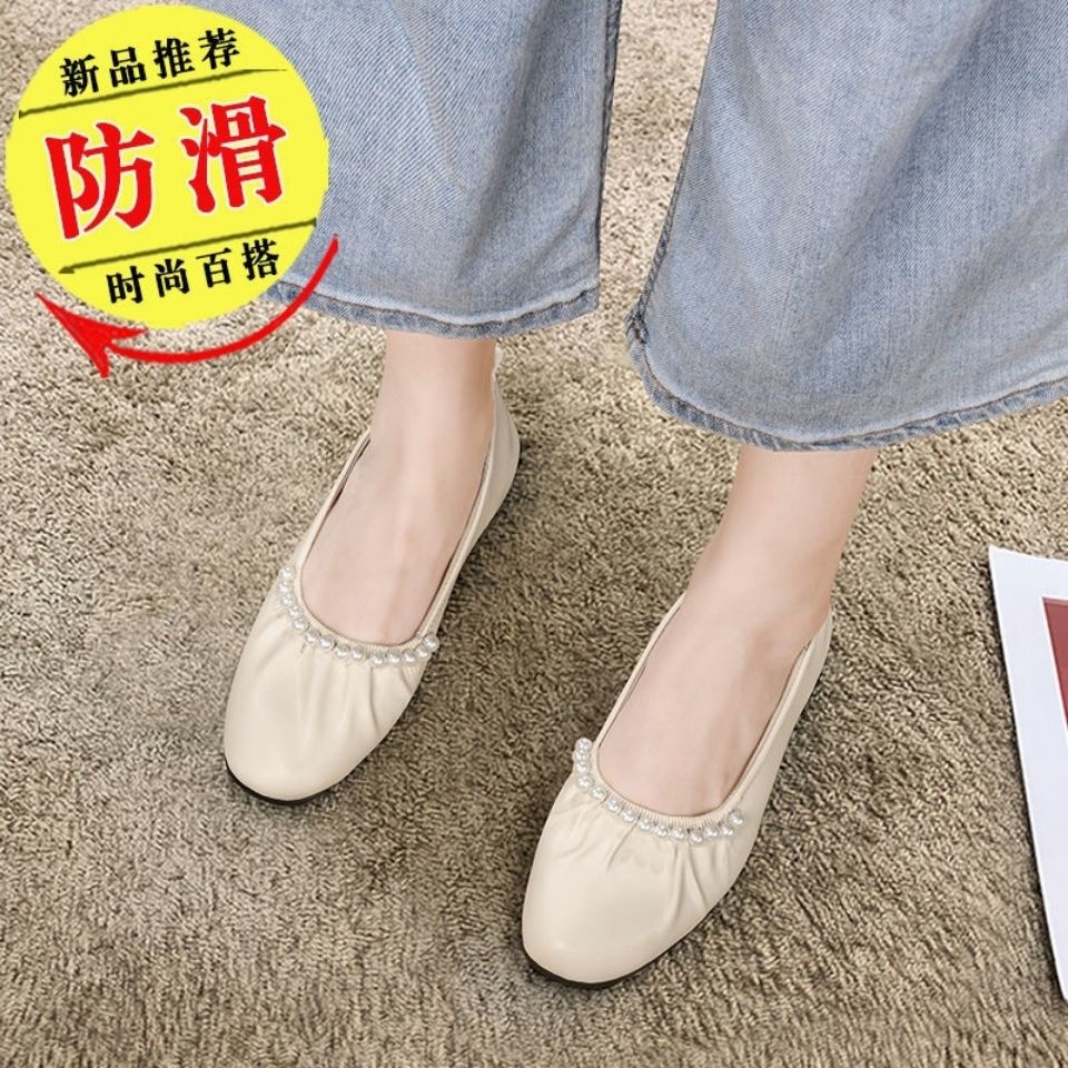 Giày Búp Bê Da Mềm Đế Bằng Đính Ngọc Trai Thời Trang 2022 Cho Mẹ Bầu