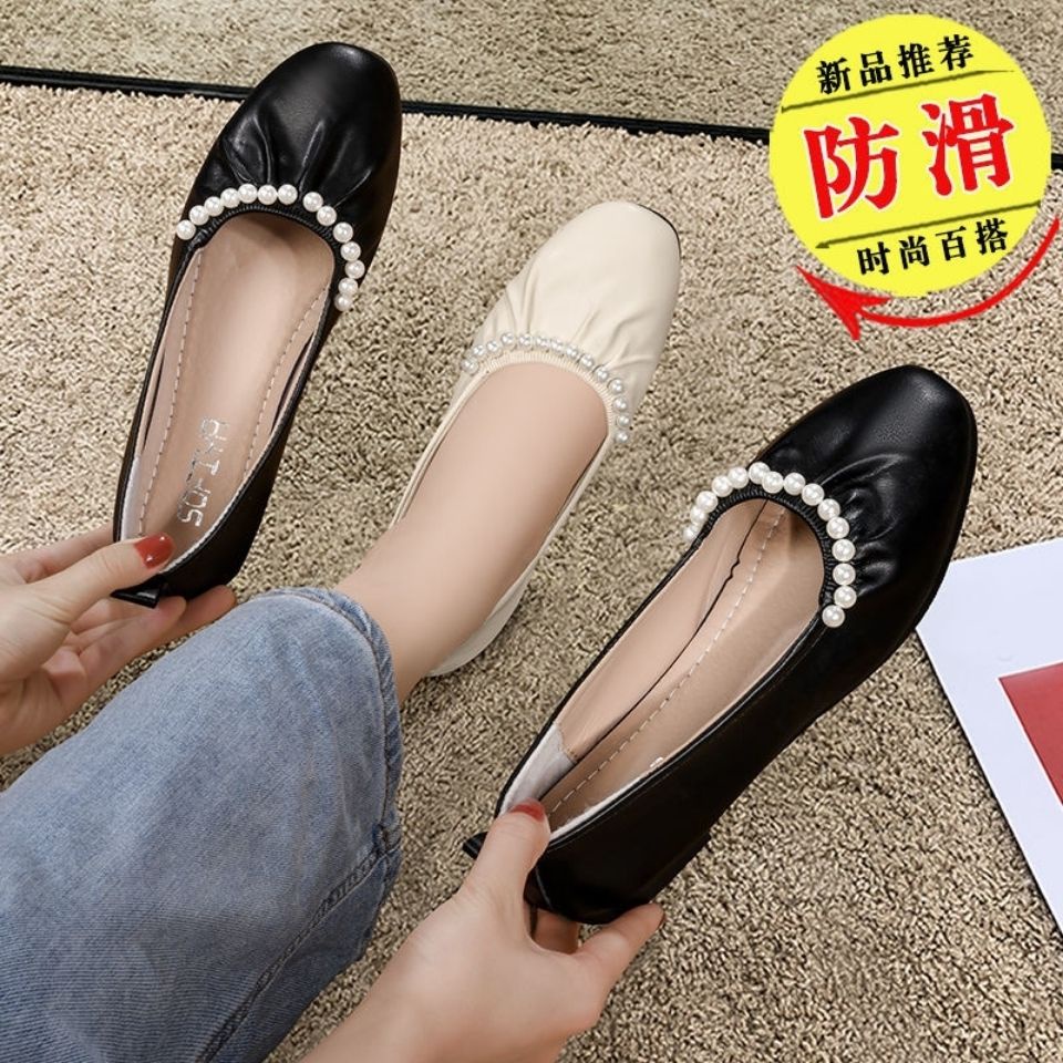 Giày Búp Bê Da Mềm Đế Bằng Đính Ngọc Trai Thời Trang 2022 Cho Mẹ Bầu