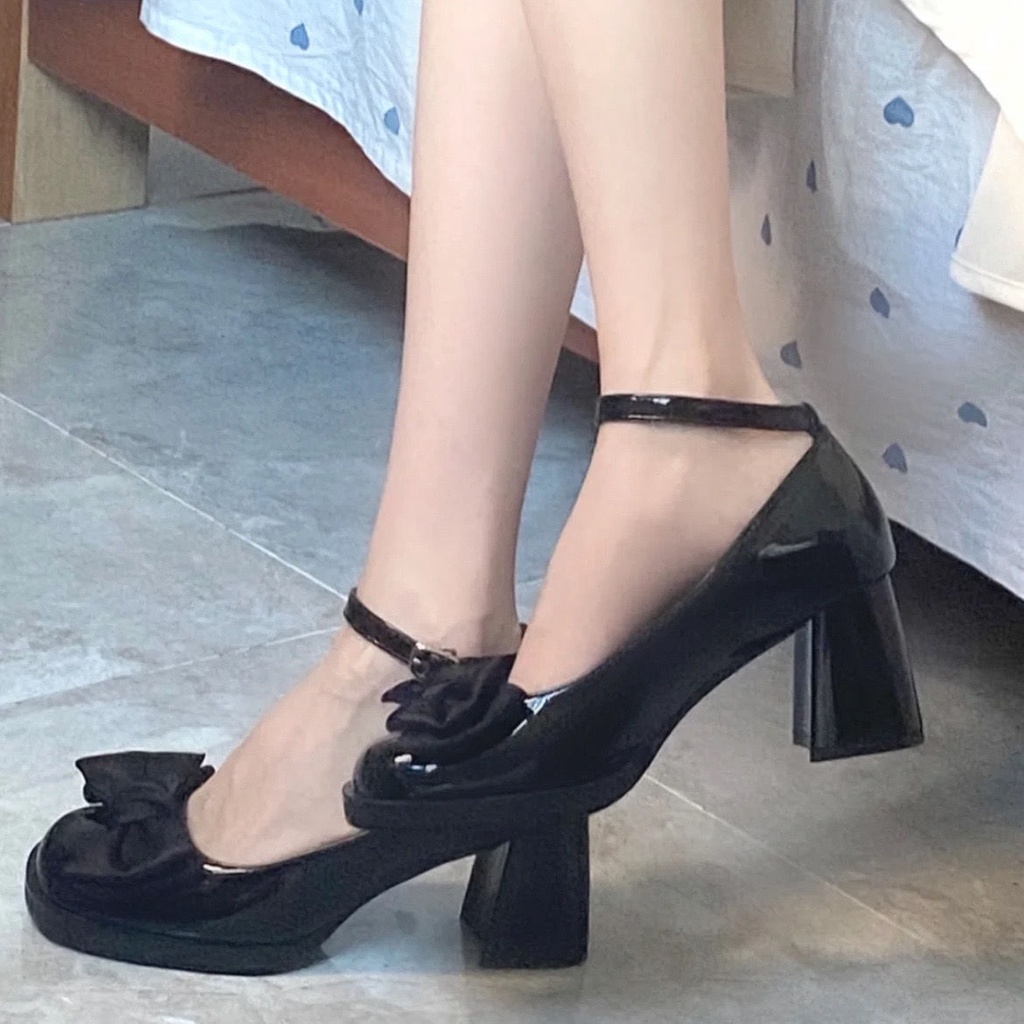 Giày cao gót nơ tiên nữ mẫu mới mùa xuân gót thô