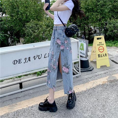 Chân Váy Denim Xẻ Tà Dáng Chữ a In Họa Tiết Hoa Thời Trang Xuân Hè Cho Nữ Plus Size