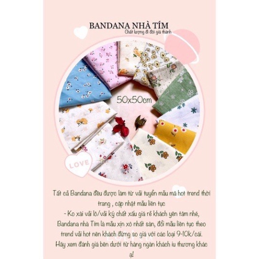 KHĂN BANDANA TAM GIÁC CỘT DÂY, HOA VẢI LỤA ĐẸP, KHĂN TAM GIÁC ĐỘI ĐẦU VINTAGE PKX