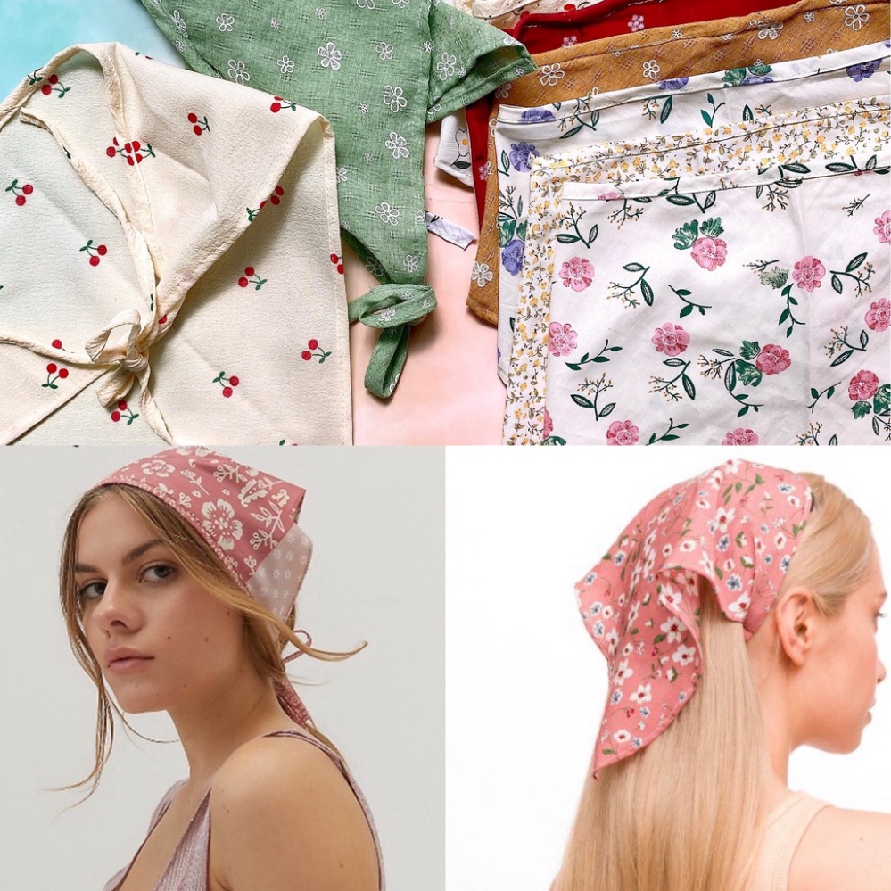 KHĂN BANDANA TAM GIÁC CỘT DÂY, HOA VẢI LỤA ĐẸP, KHĂN TAM GIÁC ĐỘI ĐẦU VINTAGE PKX