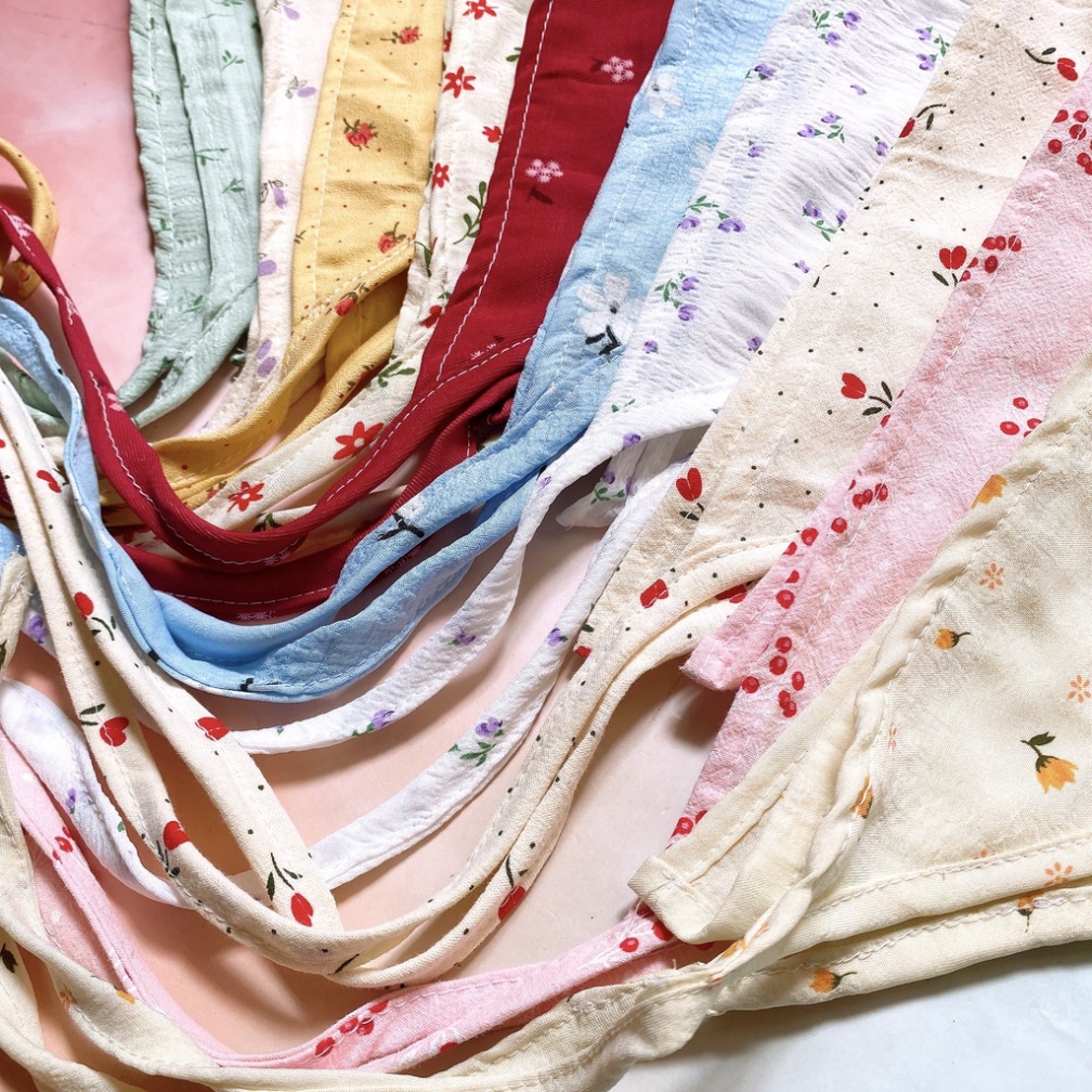 KHĂN BANDANA TAM GIÁC CỘT DÂY, HOA VẢI LỤA ĐẸP, KHĂN TAM GIÁC ĐỘI ĐẦU VINTAGE PKX