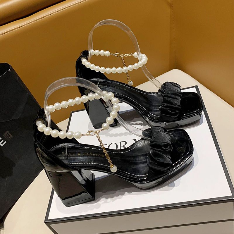 Giày cao gót tiên nữ thời trang gót thô mẫu mới mùa hè