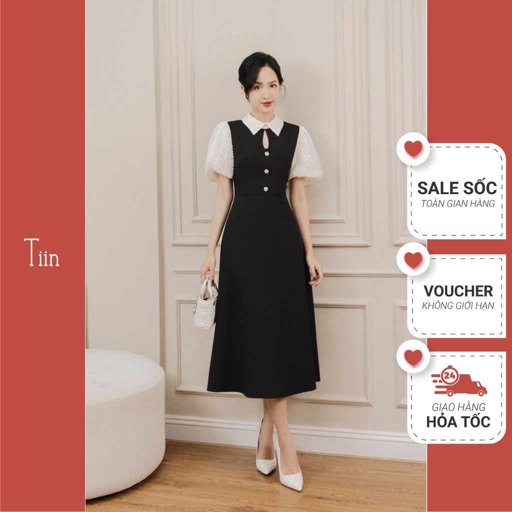 Váy phối cổ đức khoét lệ tay bồng TIINSTORE VHN763