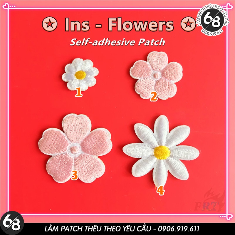 Sticker ủi nhiệt vải thêu logo hình hoa tự dính đẹp mắt dễ thương cute - Patch ủi quần áo balo H74