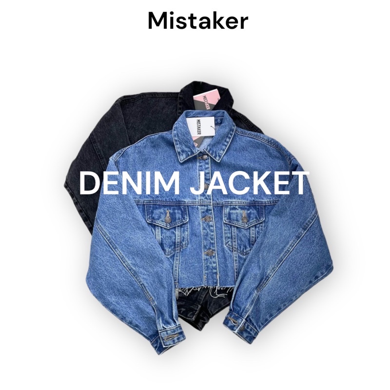 MISTAKER | Áo khoác jean lửng màu xanh đậm