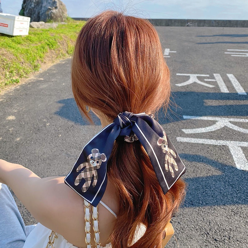 Dây Cột Tóc Ruy Băng Thắt Nơ Họa Tiết Kẻ Sọc Phong Cách Pháp Cổ Điển