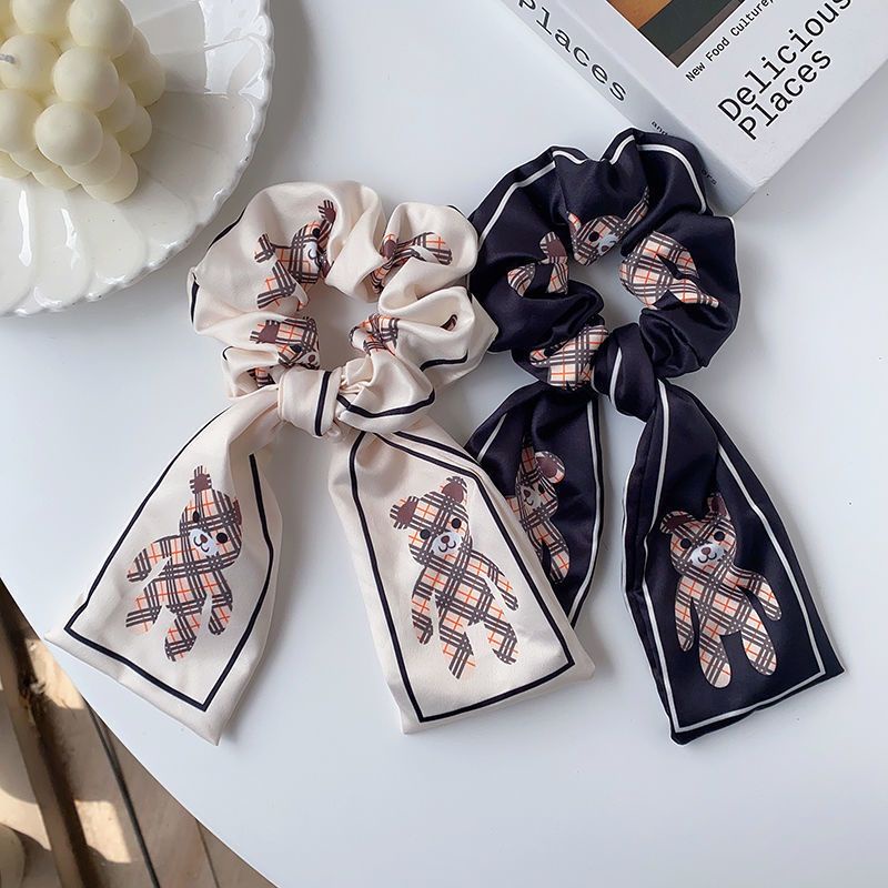 Dây Cột Tóc Ruy Băng Thắt Nơ Họa Tiết Kẻ Sọc Phong Cách Pháp Cổ Điển